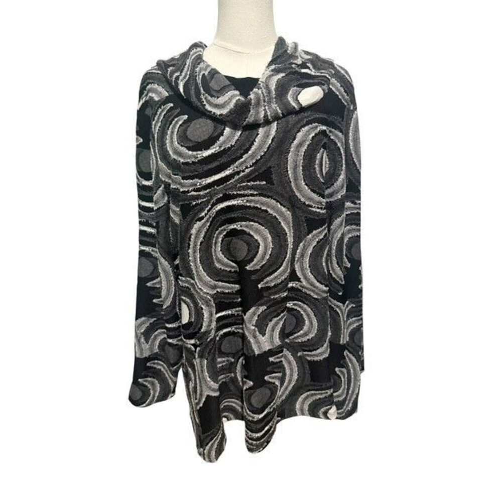 Ali Miles Women Blouse Size 2X Black Gray Textrured Fabric Cowl Neck Long Sleeve